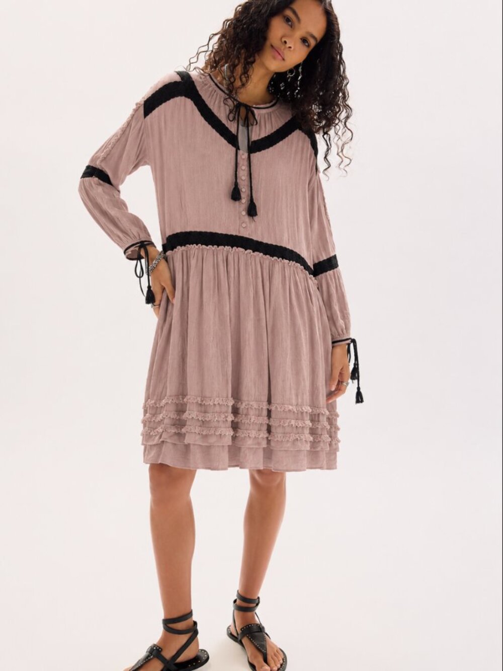 FREE PEOPLE CROCHET RIBBON TRIM DRESS